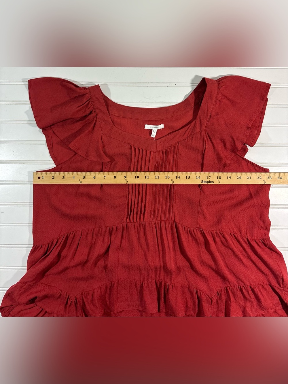Maurices Ruffled Babydoll Blouse Cap Sleeve Rust Red Womens Size XXL Flowy Boho - Picture 11 of 16